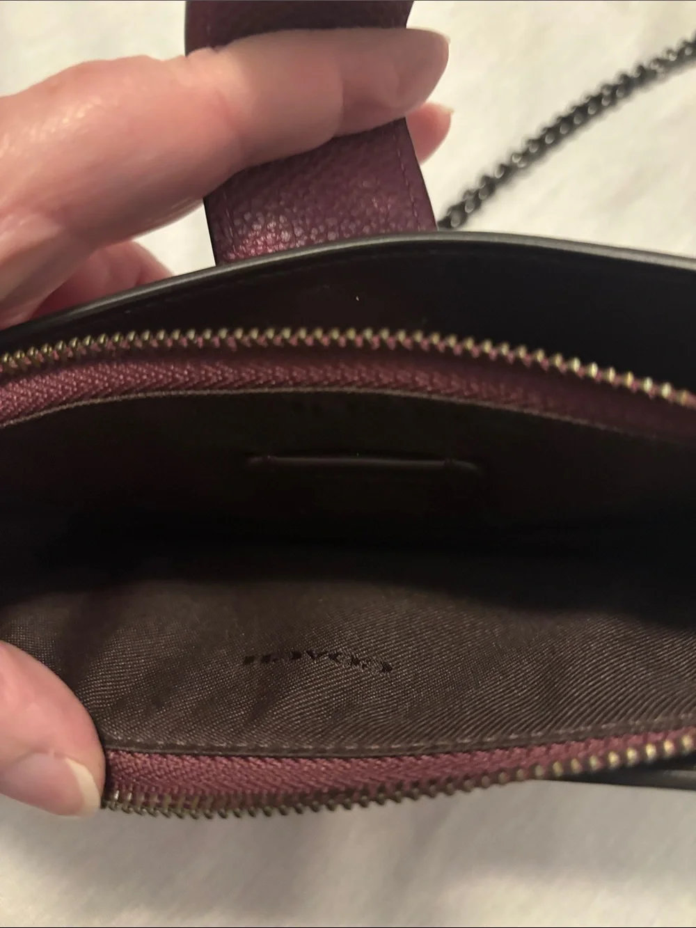 Coach Metallic Leather Turnlock Crossbody Berry Gunmetal Strap clutch wallet